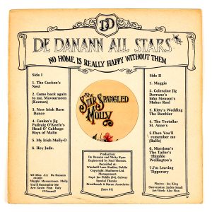 Vinyl cover for The Star Spangled Molly.; De Danann; Ogham Records/Polygram (1981); Design: Alec Finn/Photos: Leo King; Print: Polygram
