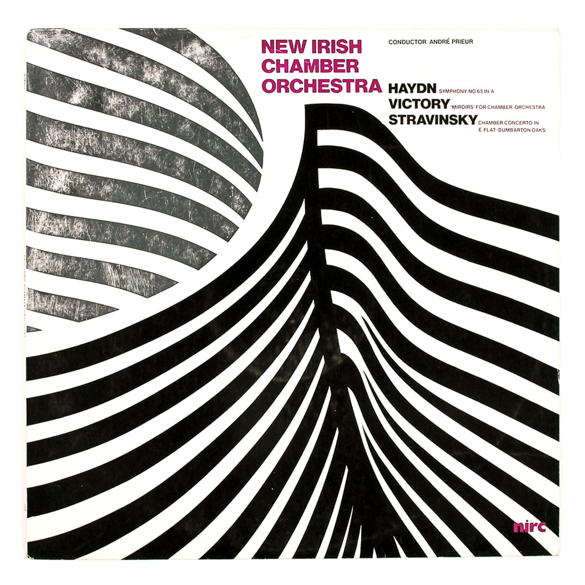 Vinyl cover for Igor Stravinsky; Gerard Victory; Joseph Haydn; New Irish Chamber Orchestra; New Irish Recording Co (NIRC) (1971); Design: Bill Bolger; Print: Wood Printing Works Ltd