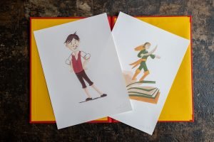 Letterpress-printed illustrations of Blot and Grainne Mhaol