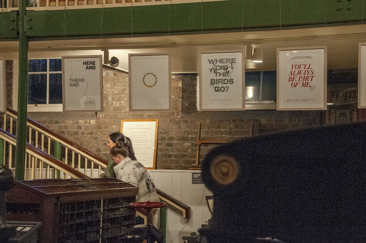 A photo of attendees at the exhibition launch for 'Exploring the Anthropocene: A Letterpress Investigation'