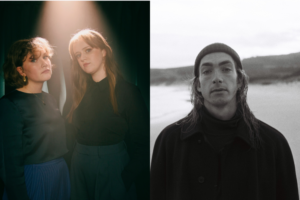 a photo of the musical duo Lemoncello, collaged with a photo of the musician Rob de Boer